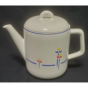 Tulips By Riva Designs Japan Teapot Coffee Pot Red Blue Yellow - Blue Trim